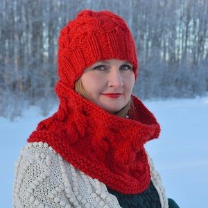 The North Face Red crochet winter hat